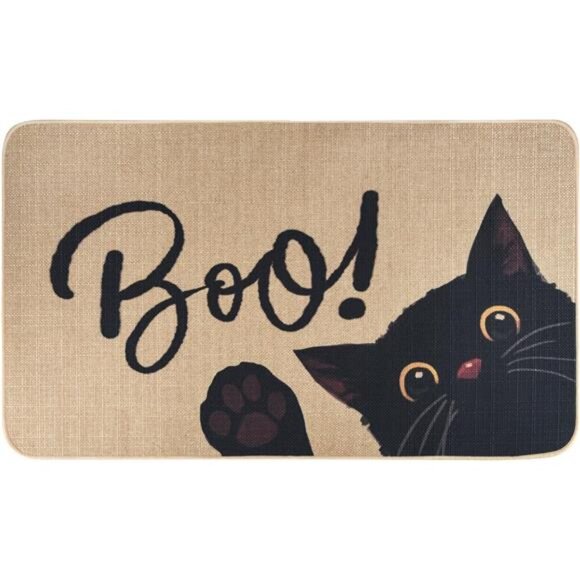 New 17x29" Halloween Door Mat - Black Cat 'Boo' Welcome Mat for‎ Indoor/Outdoor - Picture 1 of 8
